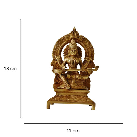 Traditional Brass Saraswati Idol | Perfect Home Decor for Wisdom, Learning, and Arts | Handmade Saraswati Murti ( Yellow, 7 inch) Aakrati