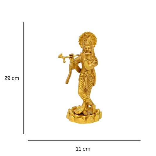 Handmade Brass Krishna Murti | Divine Idol for Home & Pooja Room | Brass Krishna Murti ( Yellow, 11.5 inch)