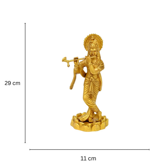 Handmade Brass Krishna Murti | Divine Idol for Home & Pooja Room | Brass Krishna Murti ( Yellow, 11.5 inch) Aakrati