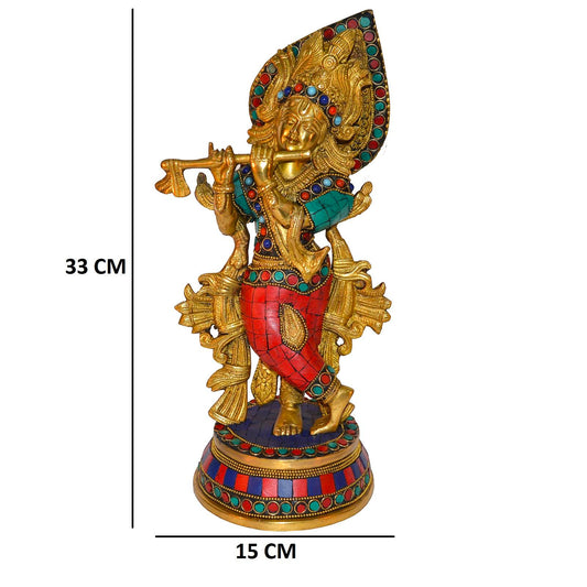 Krishna Statue Made in Brass Metal with turquoise stone finish By Aakrati