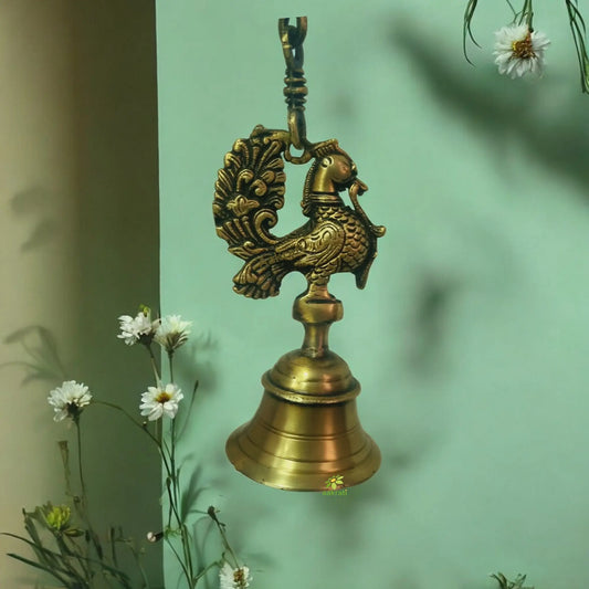 Brass Bird Shape Hanging Bell | Perfect Decorative Accent for Home | Brass Bird Bell ( Yellow, 8 inch) Aakrati