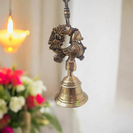 Aakrati Hanging Brass Metal Made Designer Bell with Bird and Chain - Unique Design Metal Craft Aakrati