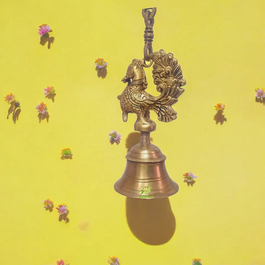 Bird Shape Brass Wall Hanging Bell | Perfect for Home and Temple Decoration | Vintage Brass Bird Wall Bell ( Yellow, 8 inch) Aakrati