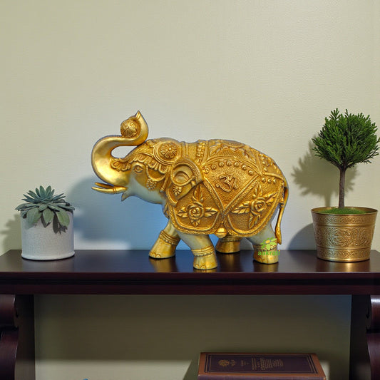 Handmade Brass Elephant Sculpture | A Beautiful Addition to Your Home Decor | Traditional Brass Elephant Figurine ( Yellow, 7 inch) Aakrati
