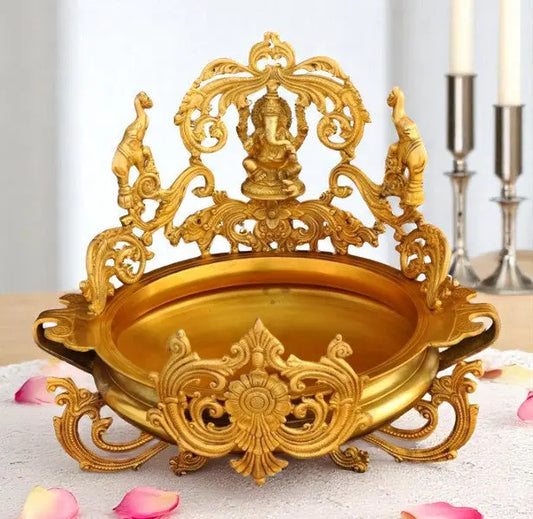 Floating candle decoration with Religious Ganesha Figure Brass Metal Urli Aakrati