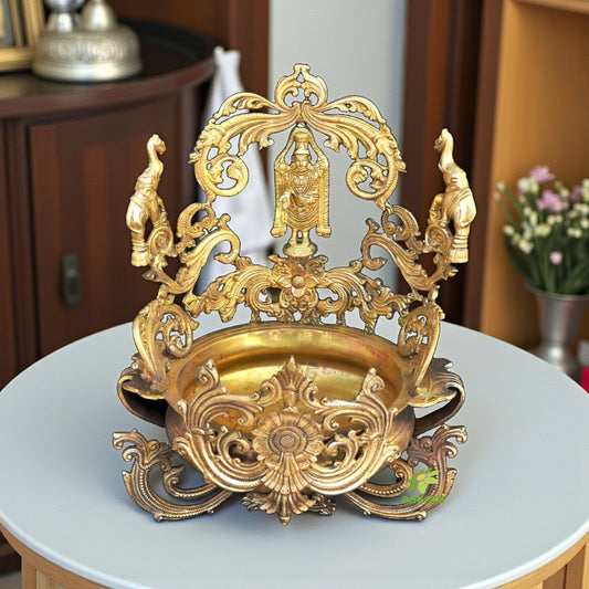 Traditional bowl with Lord Vishnu Decorative Hand Made Brass Metal Urli Aakrati