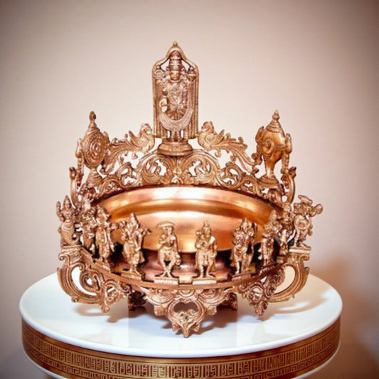 Urli - Uruli with Vishnu Dasavtaar Statue Decorative Hand Made Brass Metal flower pot Aakrati