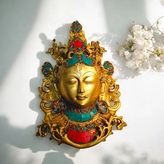 Unique wall haging decor face in metal with stone work Aakrati