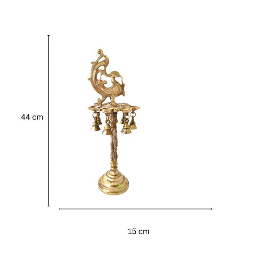 Brass Peacock Diya Stand | Spiritual Diya Stand for Festival Celebrations | Handcrafted Brass Peacock Diya ( Yellow, 17 inch) Aakrati