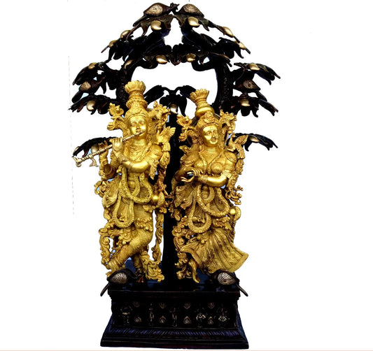 Handmade Brass Radha Krishna Idol | A Sacred Gift of Love and Devotion | Radha Krishna Brass Idol ( Yellow, 34 inch) Aakrati