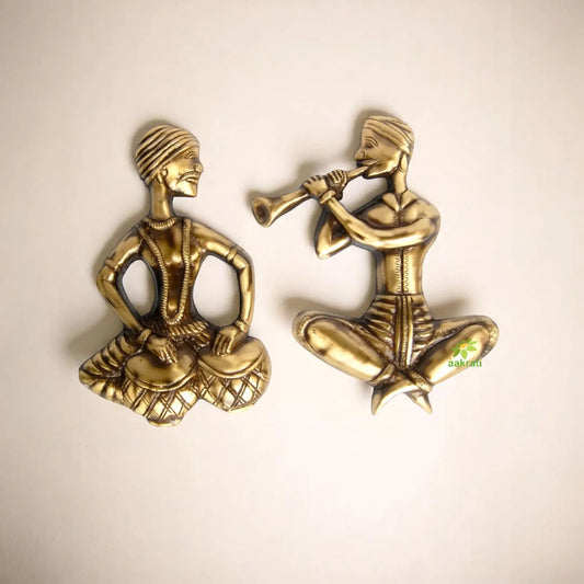 Handcrafted Brass Musician Wall Sculpture | Unique Human Idol Set for Home Decoration | Brass Wall Hanging Human Statue ( Brown, 8.5 inch) Aakrati