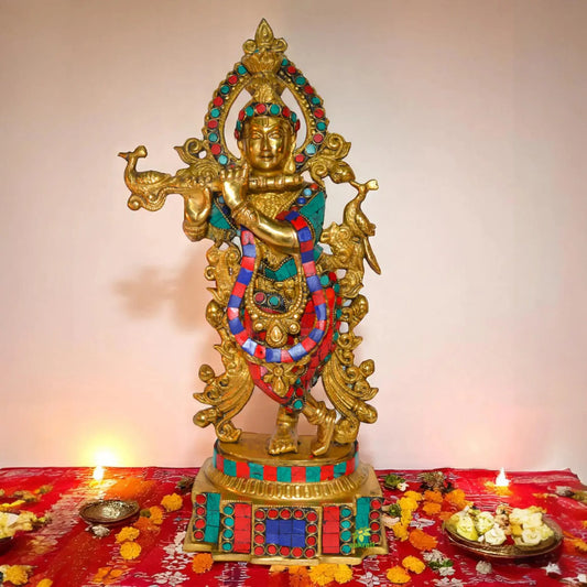 Krishna in Turquoise Stone work for gift Aakrati