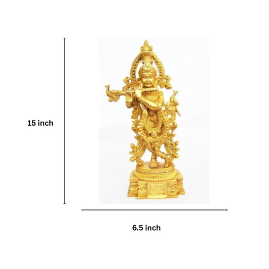Decorative Brass Krishna Murti | Handcrafted Divine Idol for Home & Temple | ( Yellow, 15 inch) Aakrati