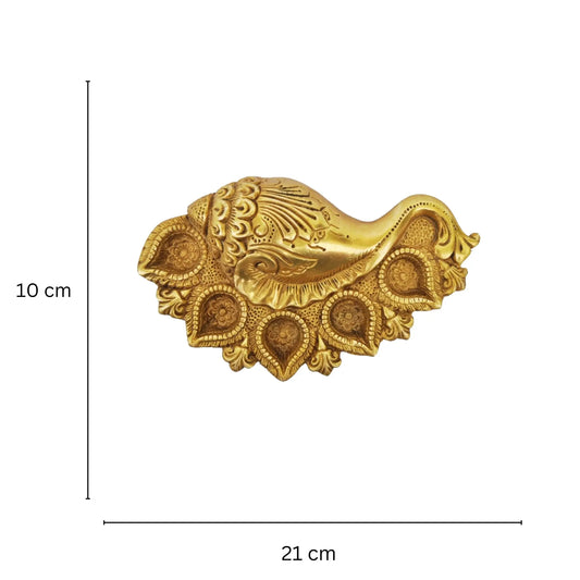 Handcrafted Brass Shankh | Traditional Pooja Decor for Home Temple | Brass Shankh for Pooja ( Yellow, 8.5 inch) Aakrati