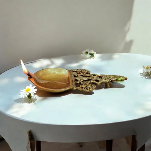 Luxury Brass Handmade Spoon | High-Quality Traditional Spoon for Spiritual Practices | Brass Pooja Spoon ( Yellow, 6 inch) Aakrati