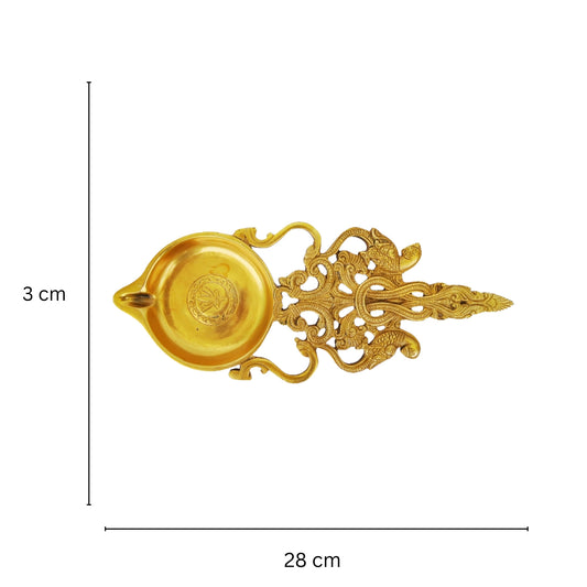 Brass Handmade Pooja Spoon | Elegant Spoon for Pooja and Religious Ceremonies | Brass Pooja Spoon ( Yellow, 11 inch)