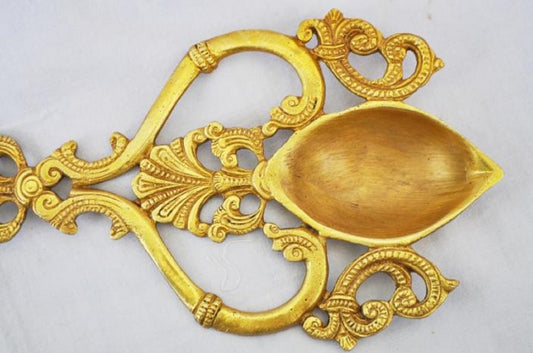Brass Pooja Hawan Spoon | Decorative Spoon for Spiritual Hawan Rituals and Pooja | Brass Handmade Hawan Spoon ( Yellow, 8 inch )