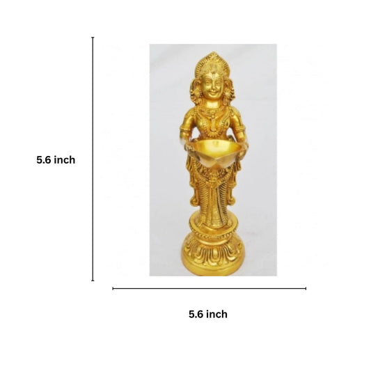 Brass Deep Laxmi Oil Lamp | Decorative Spiritual Lamp for Diwali and Pooja | Deep Laxmi Brass Oil Lamp ( Yellow, 14 inch) Aakrati