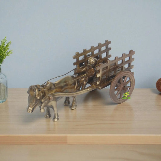 Brass Bull Cart Sculpture | A Rustic Touch for Your Living Room | Handcrafted Brass Bull Cart ( Brown, 6.5 inch) Aakrati