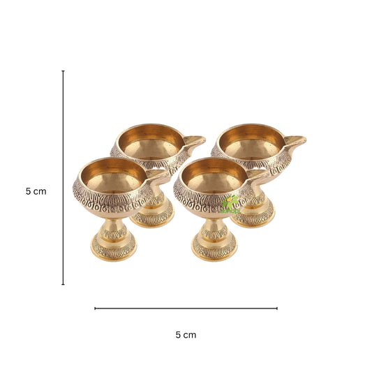 Pure Brass Handcrafted Diwali Kuber Deepak On Stand Diya Oil Lamp For Puja Home Decor Pack of 4 Aakrati