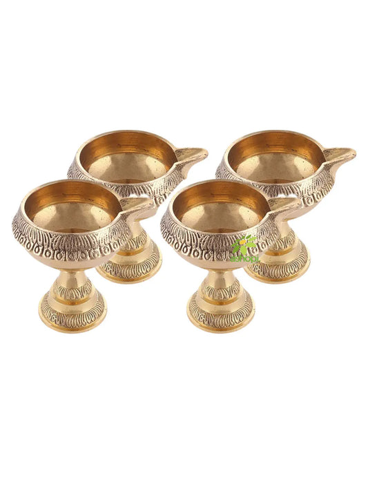 Pure Brass Handcrafted Diwali Kuber Deepak On Stand Diya Oil Lamp For Puja Home Decor Pack of 4 Aakrati