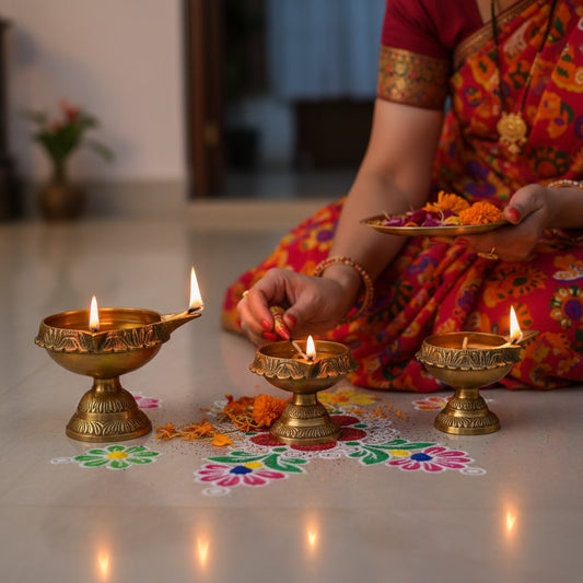 Traditional Brass Deepak Set | The Perfect Accent for Your Festival Decor | Brass Traditional Diya ( Yellow, 2.5 inch) Aakrati