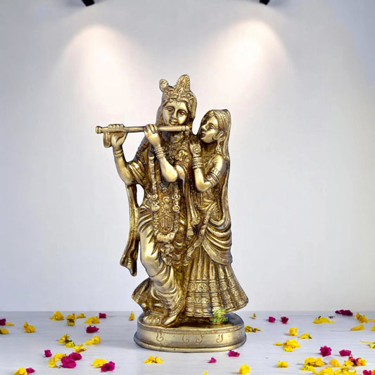Brass Radha Krishna Pair Idol | Antique Finish for Sacred Home Decor and Blessings | Antique Brass Radha Krishna Pair ( Brown, 8.5 inch)
