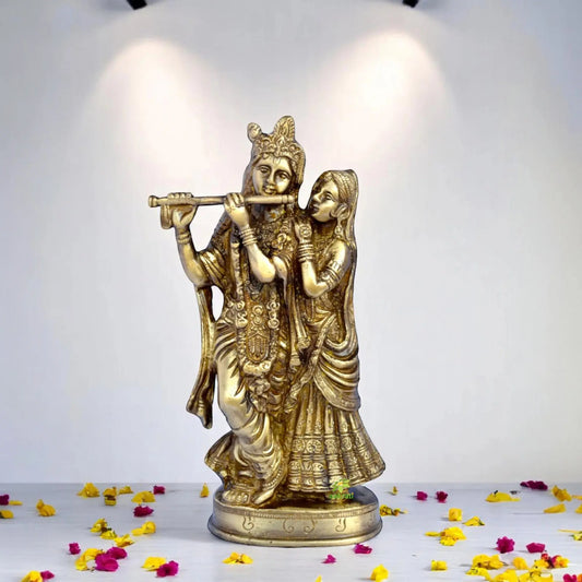 Brass Radha Krishna Pair Idol | Antique Finish for Sacred Home Decor and Blessings | Antique Brass Radha Krishna Pair ( Brown, 8.5 inch) Aakrati
