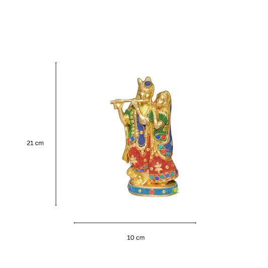 Krishna Radha decorative brass bead work statue