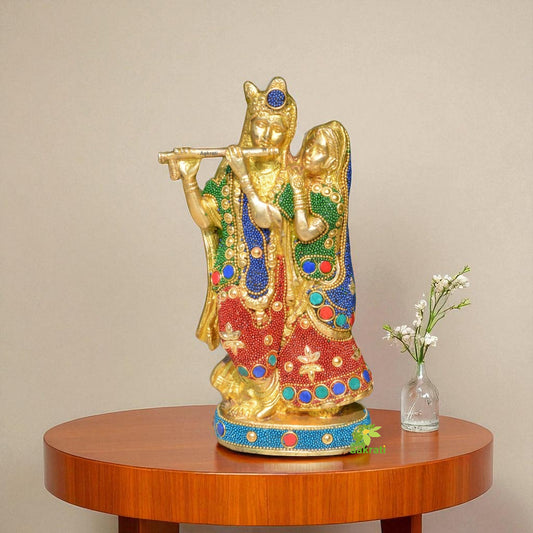 Krishna Radha decorative brass bead work statue Aakrati