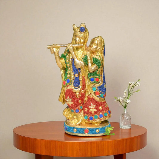 Krishna Radha decorative brass bead work statue Aakrati