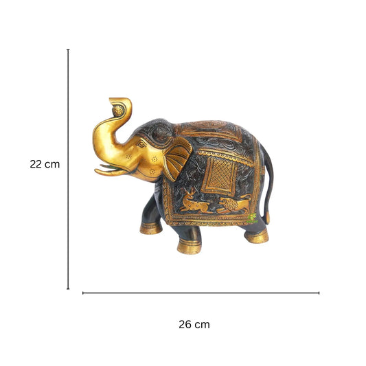 Brass Elephant Statue | Perfect for Festive and Spiritual Home Vibes | Handmade Elephant Figurine Showpiece ( Yellow, 10 inch) Aakrati