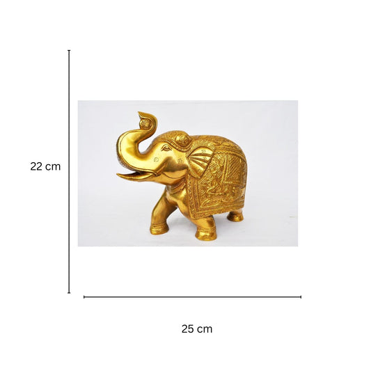 Brass Elephant Showpiece | Unique Decor for Living Room and Office | Brass Elephant Figurine ( Yellow, 10 inch)
