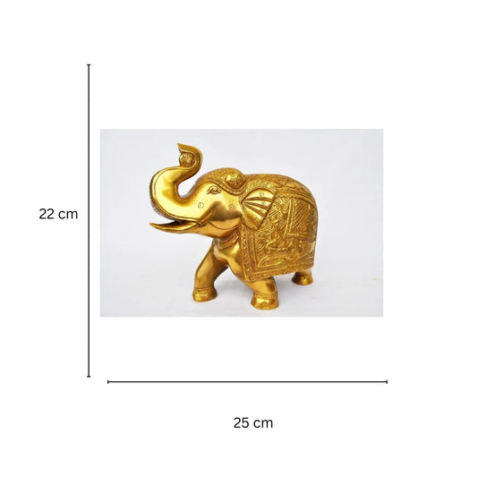 Brass Elephant Showpiece | Unique Decor for Living Room and Office | Brass Elephant Figurine ( Yellow, 10 inch) Aakrati