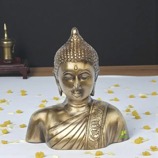 Handcrafted Brass Buddha Bust Statue | Perfect Home Accent for Inner Peace | Antique Brass Buddha Head Idol ( Brown, 6 inch) Aakrati