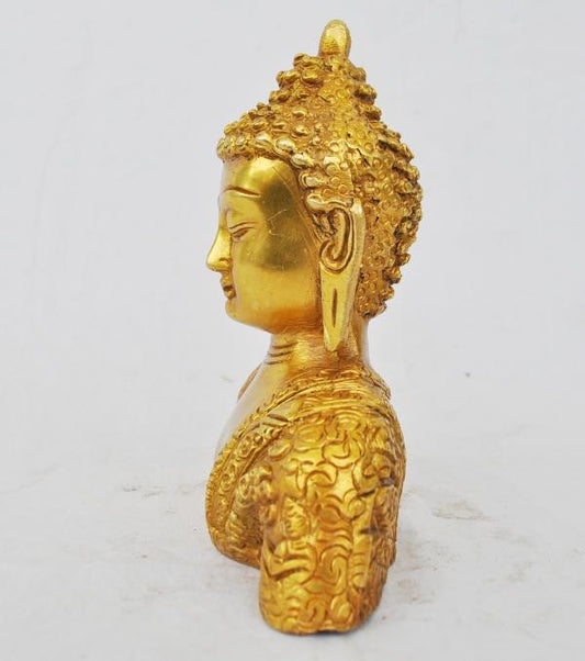 Brass Buddha Bust Statue | Spiritual Home Decor for Peace and Prosperity | Brass Buddha Sculpture ( Yellow, 6 inch)