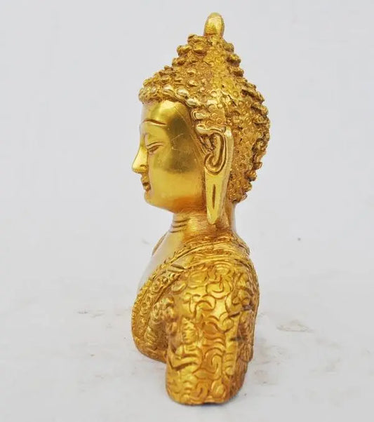 Brass Buddha Bust Statue | Spiritual Home Decor for Peace and Prosperity | Brass Buddha Sculpture ( Yellow, 6 inch) Aakrati