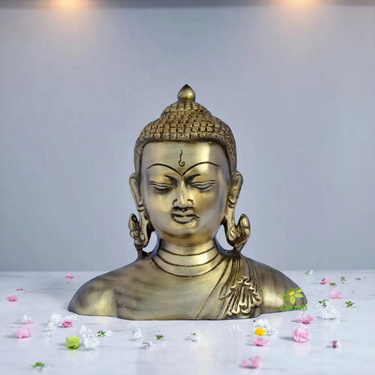 Brass Buddha Bust Statue | Sacred Home Decor for Enlightenment and Peace | Antique Brass Buddha Decorative Sculpture ( Brown, 6.5 inch) Aakrati