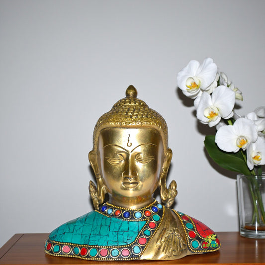 Statue of Lord Buddha Turquoise Coral Studded Bust
