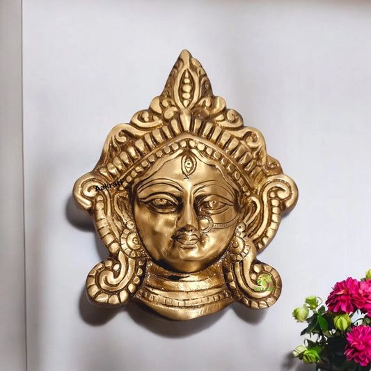 Traditional Brass Durga Ma Wall Hanging | Brass Statue for Spiritual Blessings | Handcrafted Brass Durga Maa Head Wall Statue ( Yellow, 6.5 inch) Aakrati