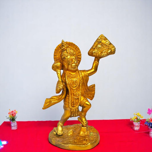 Brass Handmade Hanuman Murti | Traditional Spiritual Idol for Home and Temple | Brass Hanuman Murti ( Yellow, 9 inch)
