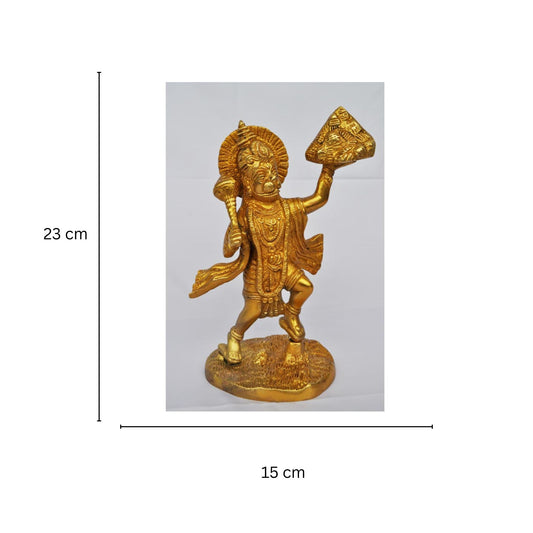 Brass Handmade Hanuman Murti | Traditional Spiritual Idol for Home and Temple | Brass Hanuman Murti ( Yellow, 9 inch)