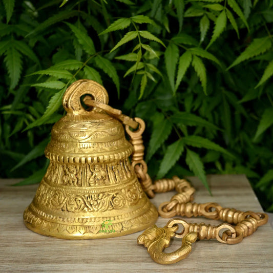 Brass Decorative Hanging Bell | Spiritual Decor for Home and Temple | Brass Temple Bell ( Yellow, 18 inch) Aakrati