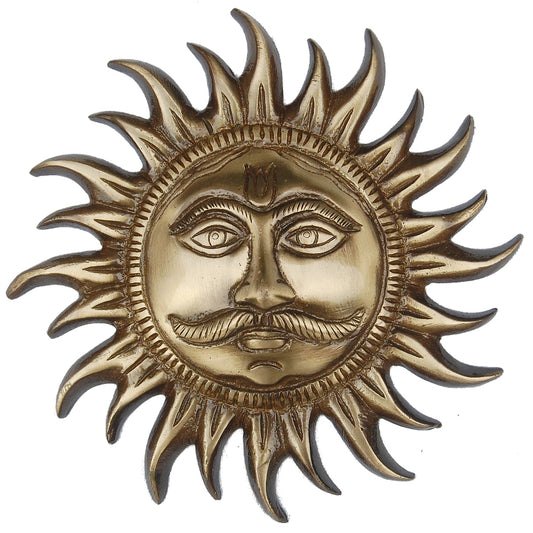 Brass Sun Face Wall Hanging Showpiece | A Symbol of Light and Positivity | Sun Face Brass Wall Hanging ( Brown, 7 inch)