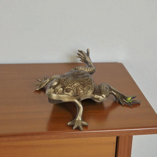Decorative Brass Frog Statue | Ideal Gift for Nature and Art Lovers | Handcrafted Brass Showpiece ( Brown, 15 inch) Aakrati