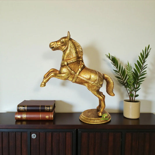 Brass Horse Figurine | Handmade Decorative Items For Home | Brass Animal Statues ( Yellow, 10 inch) Aakrati
