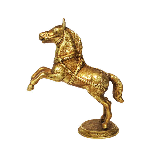 Brass Horse Figurine | Handmade Decorative Items For Home | Brass Animal Statues ( Yellow, 10 inch) Aakrati