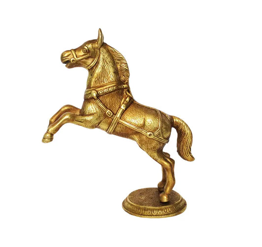 Brass Horse Figurine | Handmade Decorative Items For Home | Brass Animal Statues ( Yellow, 10 inch) Aakrati