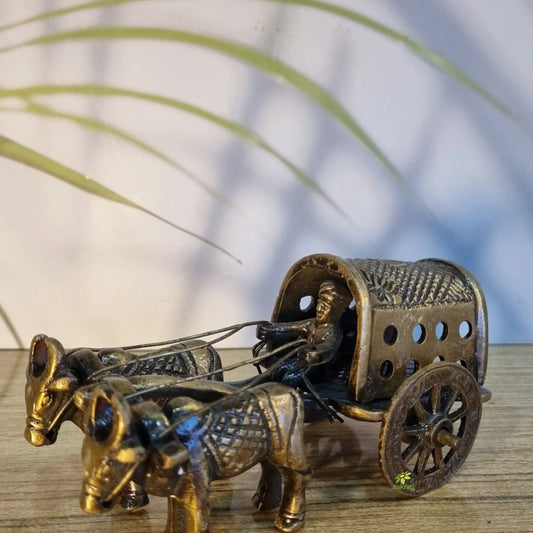 Brass Bull Cart Decorative Piece | Classic Indian Art for Your Living Room | Handcrafted Brass Bull Cart Décor ( Brown, 4.5 inch) Aakrati