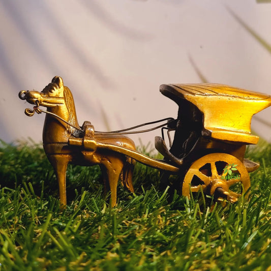 Handcrafted Brass Horse Cart Sculpture | Elegant Showpiece for Home Decoration | ( Brown, 3.5 inch) Aakrati